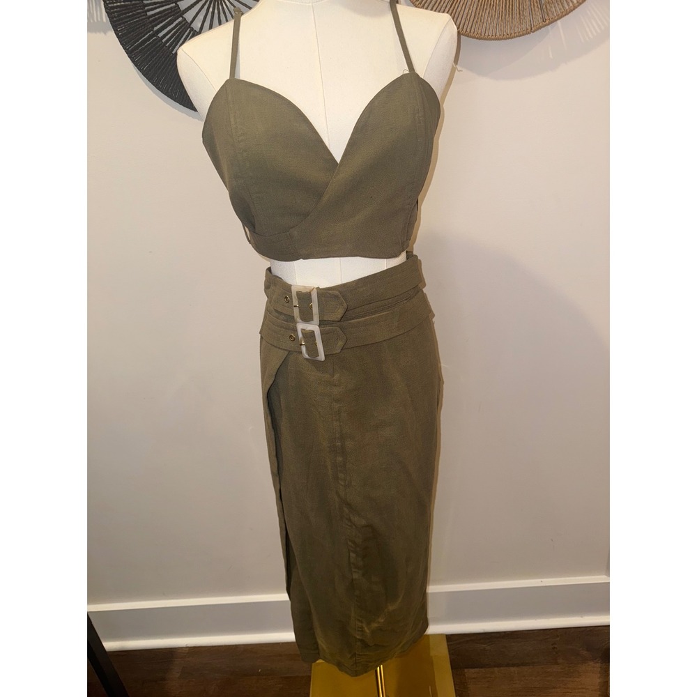 Olive Green Wrap Skirt With Matching Crop Top - Picture 3 of 11